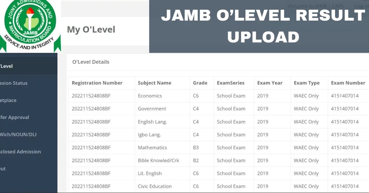 how to upload o-level to jamb